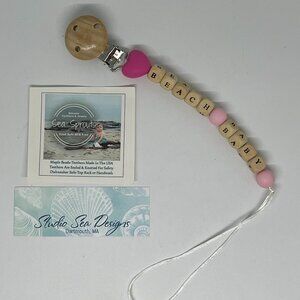 Beach Baby Wood Bead & Silicone Paci Clip-New!